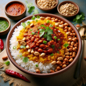 Masala Bhat with Masur Dal and Peanuts